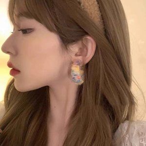 Unique colorful plush rainbow earring lady